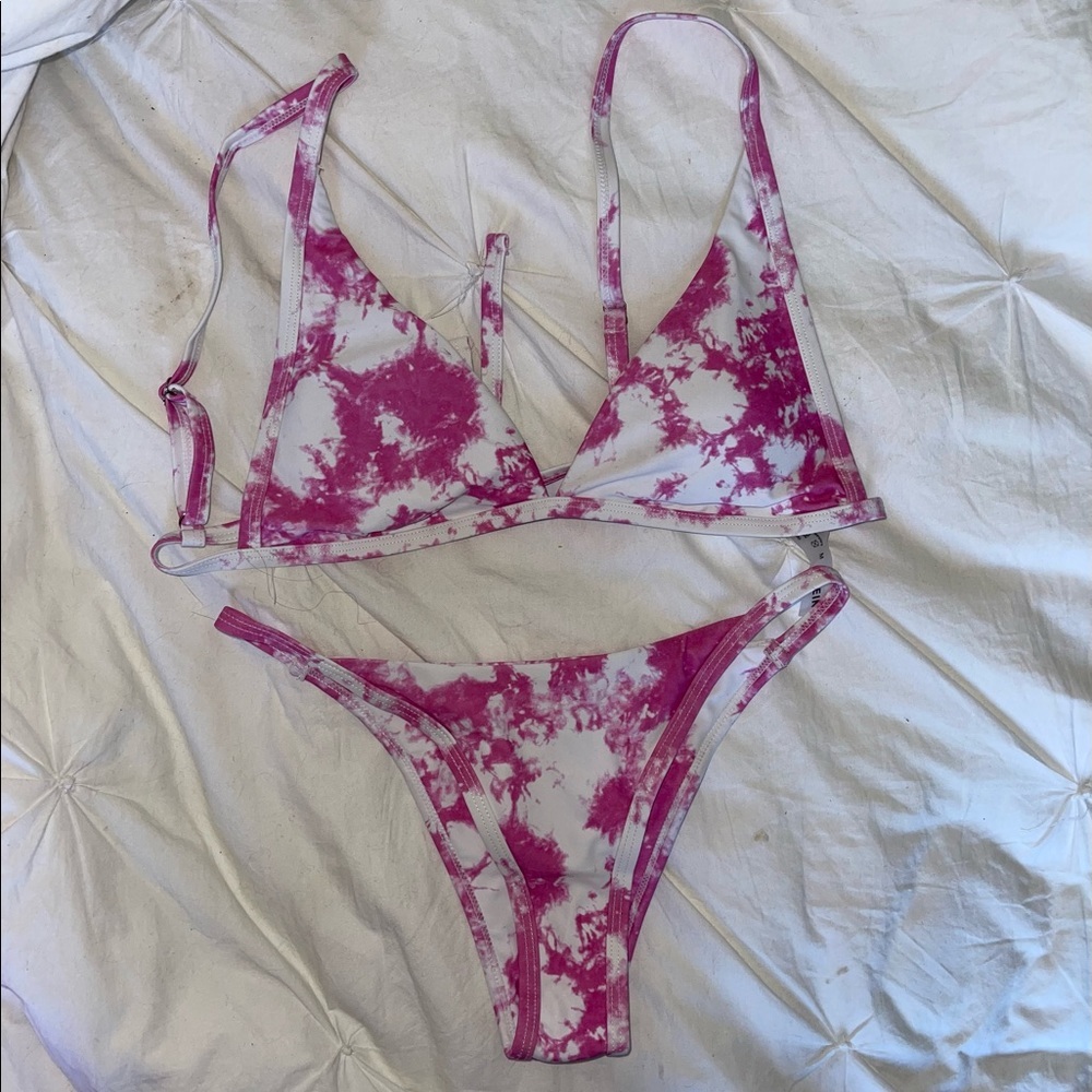 Pink tie die bikini set M